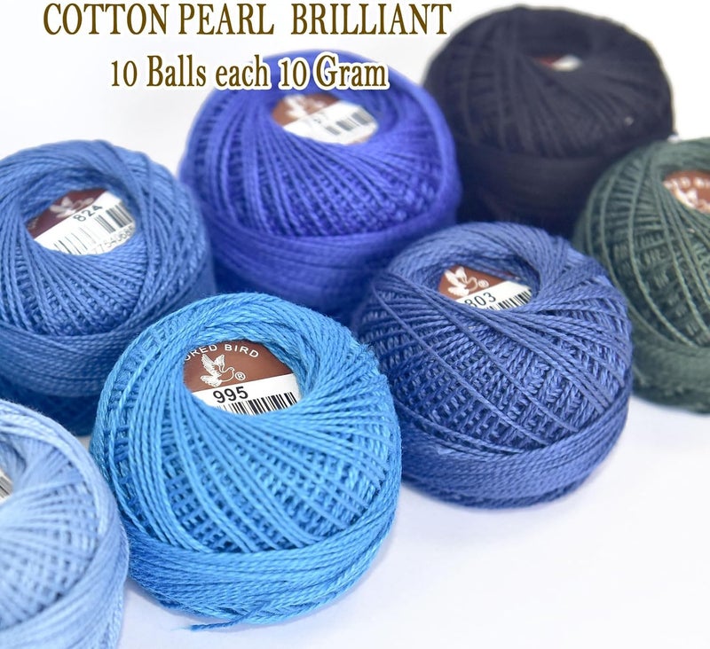 colored bird Double Mercerized Egyptian Long Staple Cotton Pearl Thread Ball 10 Grams Rainbow Color Embroidery Thread 10 Colors per Box for Crochet Hardanger Cross Stitch Hand Embroidery,Blue Series - Image 4